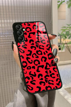 Samsung Galaxy M34 Uyumlu Kırmızı Leopar Tasarımlı Parlak Silikon Kılıf