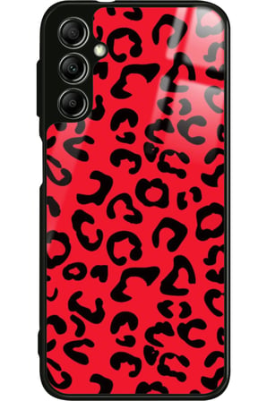 Samsung Galaxy M34 Uyumlu Kırmızı Leopar Tasarımlı Parlak Silikon Kılıf