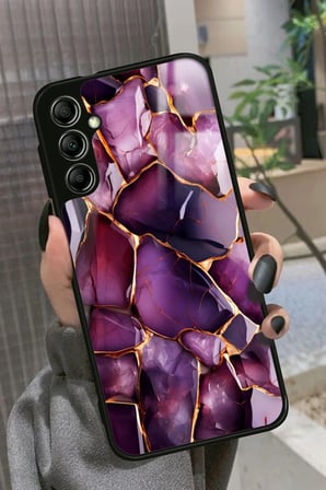 Samsung Galaxy M34 Uyumlu Mor Mermer Tasarımlı Parlak Silikon Kılıf