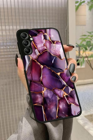 Samsung Galaxy M34 Uyumlu Mor Mermer Tasarımlı Parlak Silikon Kılıf