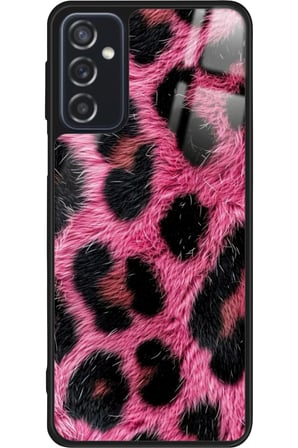 Samsung Galaxy M52 Uyumlu Pembe Leopar Tasarımlı Parlak Silikon Kılıf