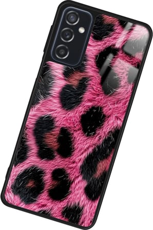 Samsung Galaxy M52 Uyumlu Pembe Leopar Tasarımlı Parlak Silikon Kılıf
