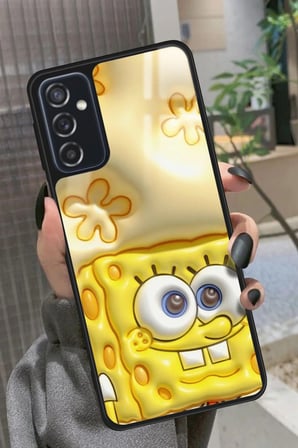 Samsung Galaxy M52 Uyumlu Sunger Bob Tasarımlı Parlak Silikon Kılıf