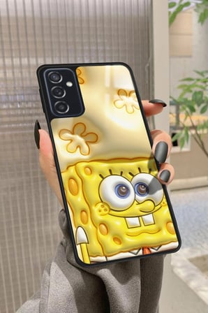 Samsung Galaxy M52 Uyumlu Sunger Bob Tasarımlı Parlak Silikon Kılıf