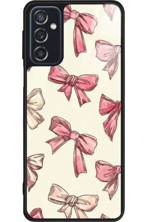 Samsung Galaxy M52 Uyumlu Pembe Kurdele Tasarımlı Parlak Silikon Kılıf