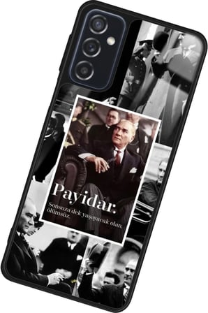Samsung Galaxy M52 Uyumlu Atatürk Poster Tasarımlı Parlak Silikon Kılıf