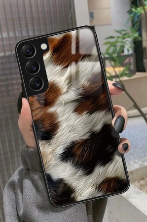 Samsung Galaxy S22 Uyumlu Kahverengi Leopar Tasarımlı Parlak Silikon Kılıf