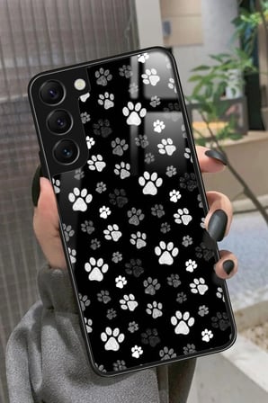 Samsung Galaxy S22 Uyumlu Siyah-Beyaz Kedi Patisi Tasarımlı Parlak Silikon Kılıf