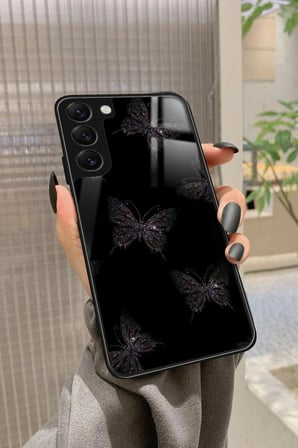 Samsung Galaxy S22 Uyumlu Kelebek Tasarımlı Parlak Silikon Kılıf