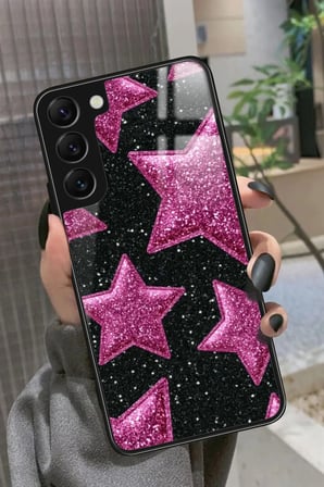 Samsung Galaxy S22 Uyumlu Pembe Yıldız Tasarımlı Parlak Silikon Kılıf