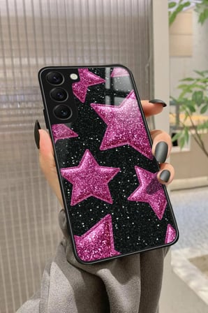 Samsung Galaxy S22 Uyumlu Pembe Yıldız Tasarımlı Parlak Silikon Kılıf