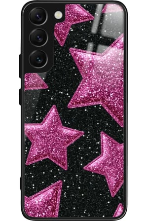 Samsung Galaxy S22 Uyumlu Pembe Yıldız Tasarımlı Parlak Silikon Kılıf