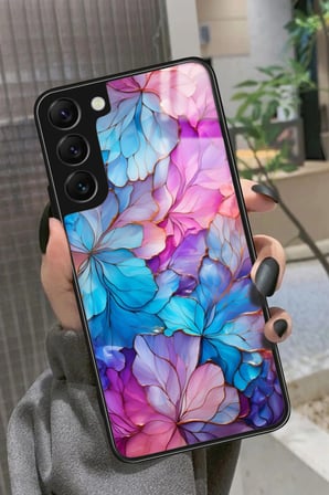 Samsung Galaxy S22 Uyumlu Pembe Çiçek Tasarımlı Parlak Silikon Kılıf