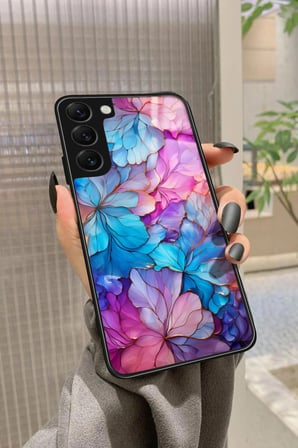 Samsung Galaxy S22 Uyumlu Pembe Çiçek Tasarımlı Parlak Silikon Kılıf
