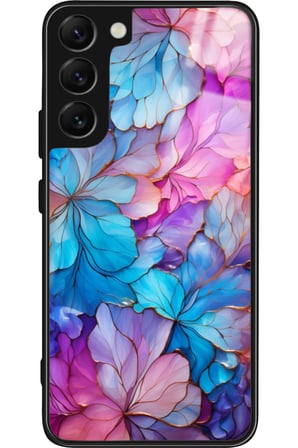 Samsung Galaxy S22 Uyumlu Pembe Çiçek Tasarımlı Parlak Silikon Kılıf