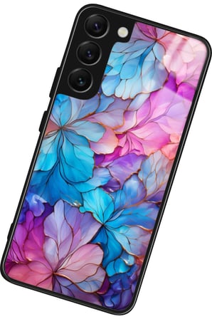 Samsung Galaxy S22 Uyumlu Pembe Çiçek Tasarımlı Parlak Silikon Kılıf