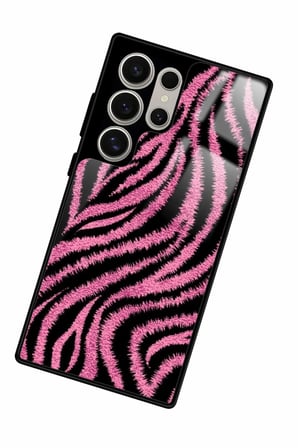 Samsung Galaxy S23 Ultra Uyumlu Pembe Zebra Tasarımlı Parlak Silikon Kılıf