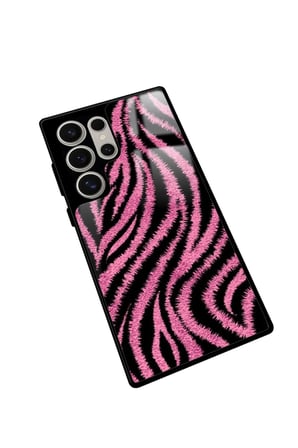 Samsung Galaxy S23 Ultra Uyumlu Pembe Zebra Tasarımlı Parlak Silikon Kılıf
