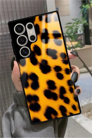 Samsung Galaxy S23 Ultra Uyumlu Sarı Leopar Tasarımlı Parlak Silikon Kılıf