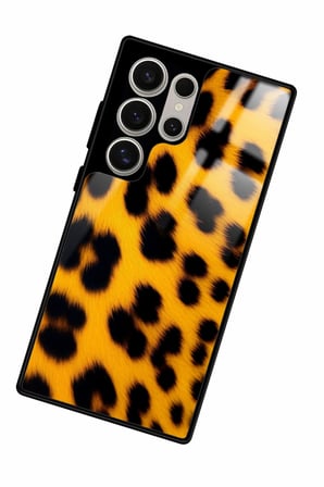 Samsung Galaxy S23 Ultra Uyumlu Sarı Leopar Tasarımlı Parlak Silikon Kılıf