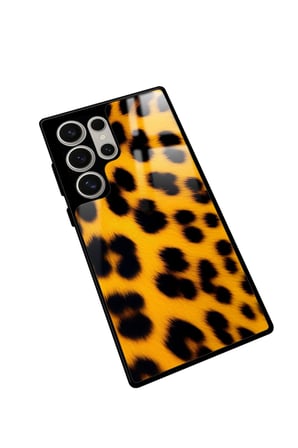 Samsung Galaxy S23 Ultra Uyumlu Sarı Leopar Tasarımlı Parlak Silikon Kılıf