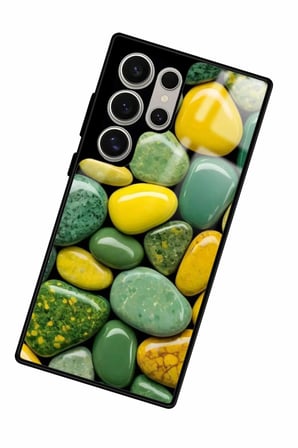 Samsung Galaxy S23 Ultra Uyumlu Yeşil&Sarı Taş Tasarımlı Parlak Silikon Kılıf