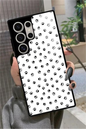 Samsung Galaxy S23 Ultra Uyumlu Siyah-Beyaz Kedi Patisi Tasarımlı Parlak Silikon Kılıf