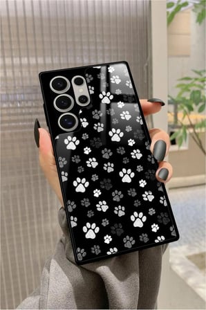 Samsung Galaxy S23 Ultra Uyumlu Siyah-Beyaz Kedi Patisi Tasarımlı Parlak Silikon Kılıf