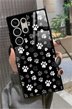Samsung Galaxy S23 Ultra Uyumlu Siyah-Beyaz Kedi Patisi Tasarımlı Parlak Silikon Kılıf