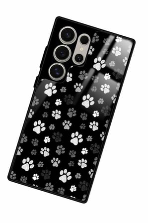 Samsung Galaxy S23 Ultra Uyumlu Siyah-Beyaz Kedi Patisi Tasarımlı Parlak Silikon Kılıf
