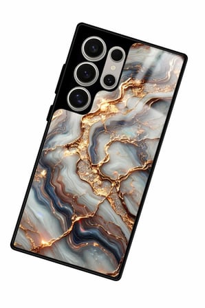 Samsung Galaxy S23 Ultra Uyumlu Beyaz&Altın Mermer Tasarımlı Parlak Silikon Kılıf