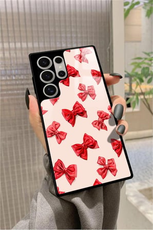 Samsung Galaxy S23 Ultra Uyumlu Kırmızı Kurdele Tasarımlı Parlak Silikon Kılıf