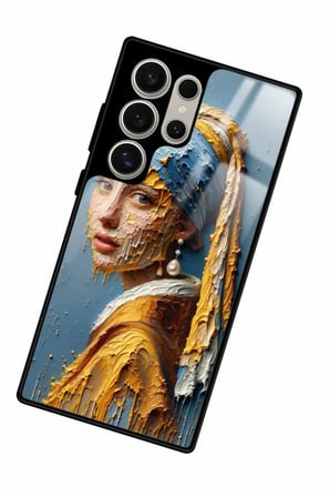 Samsung Galaxy S23 Ultra Uyumlu İnci Küpeli Kız Tablo Tasarımlı Parlak Silikon Kılıf