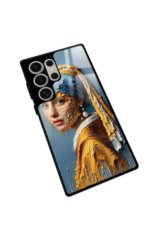 Samsung Galaxy S23 Ultra Uyumlu İnci Küpeli Kız Tablo Tasarımlı Parlak Silikon Kılıf