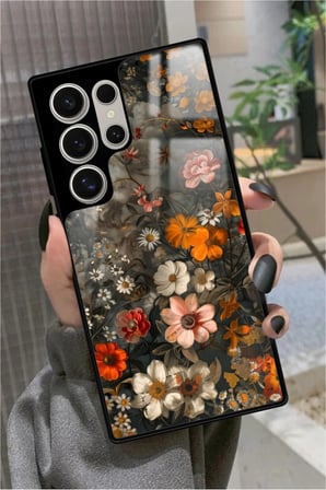 Samsung Galaxy S23 Ultra Uyumlu Karışık Çiçek Tasarımlı Parlak Silikon Kılıf