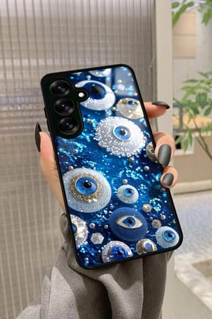 Samsung Galaxy S24 Fe Uyumlu Nazar Boncuğu Tasarımlı Parlak Silikon Kılıf