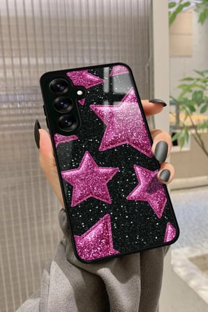 Samsung Galaxy S24 Fe Uyumlu Pembe Yıldız Tasarımlı Parlak Silikon Kılıf