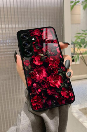 Samsung Galaxy S24 Fe Uyumlu Kırmızı Çiçek Tasarımlı Parlak Silikon Kılıf