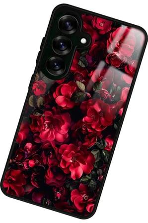 Samsung Galaxy S24 Fe Uyumlu Kırmızı Çiçek Tasarımlı Parlak Silikon Kılıf