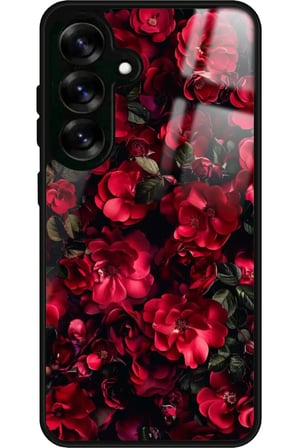 Samsung Galaxy S24 Fe Uyumlu Kırmızı Çiçek Tasarımlı Parlak Silikon Kılıf