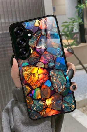 Samsung Galaxy S24 Fe Uyumlu Renkli Taş Tasarımlı Parlak Silikon Kılıf