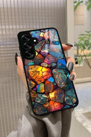 Samsung Galaxy S24 Fe Uyumlu Renkli Taş Tasarımlı Parlak Silikon Kılıf