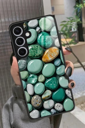 Samsung Galaxy S24 Uyumlu Yeşil Taş Tasarımlı Parlak Silikon Kılıf