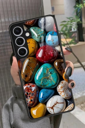 Samsung Galaxy S24 Uyumlu Renkli Taş Tasarımlı Parlak Silikon Kılıf
