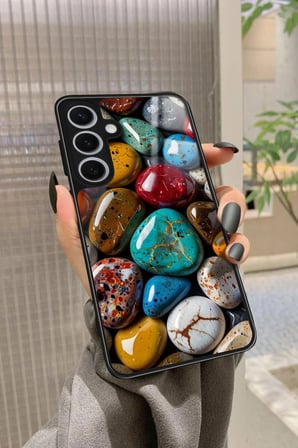 Samsung Galaxy S24 Uyumlu Renkli Taş Tasarımlı Parlak Silikon Kılıf