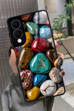 Samsung Galaxy S25 Edge Uyumlu Renkli Taş Tasarımlı Parlak Silikon Kılıf