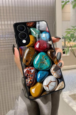 Samsung Galaxy S25 Edge Uyumlu Renkli Taş Tasarımlı Parlak Silikon Kılıf