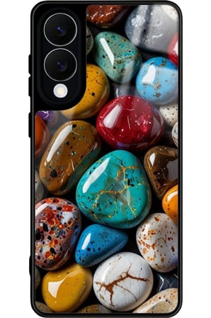 Samsung Galaxy S25 Edge Uyumlu Renkli Taş Tasarımlı Parlak Silikon Kılıf