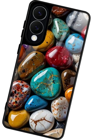 Samsung Galaxy S25 Edge Uyumlu Renkli Taş Tasarımlı Parlak Silikon Kılıf