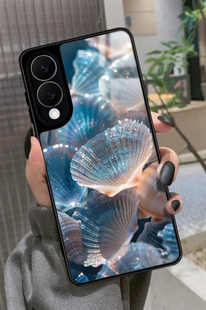 Samsung Galaxy S25 Edge Uyumlu Simli Deniz Kabuk Tasarımlı Parlak Silikon Kılıf